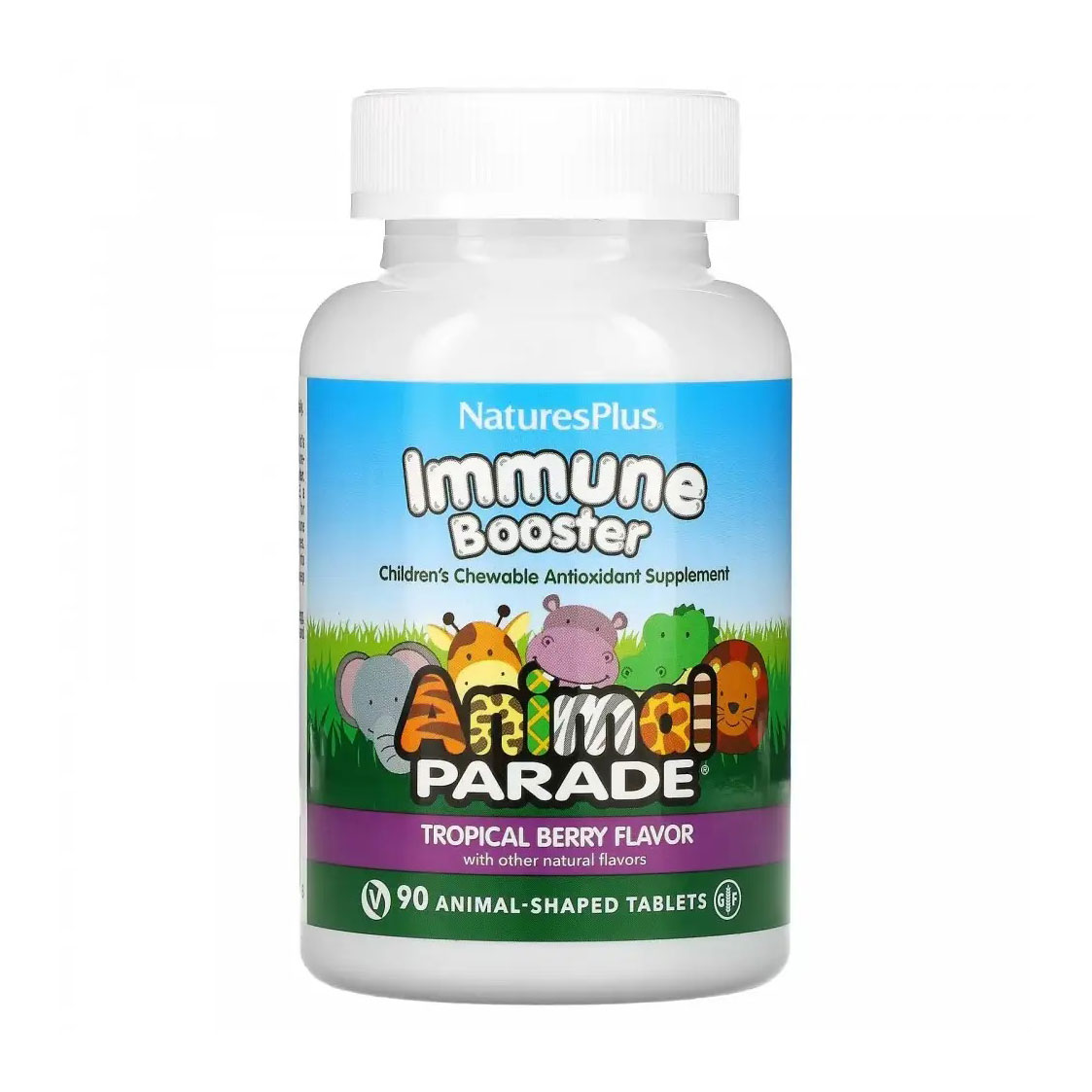 Мультивітаміни для дітей NaturesPlus Animal Parade Kids Immune Booster зі смаком тропічних ягід, 90 жувальних таблеток