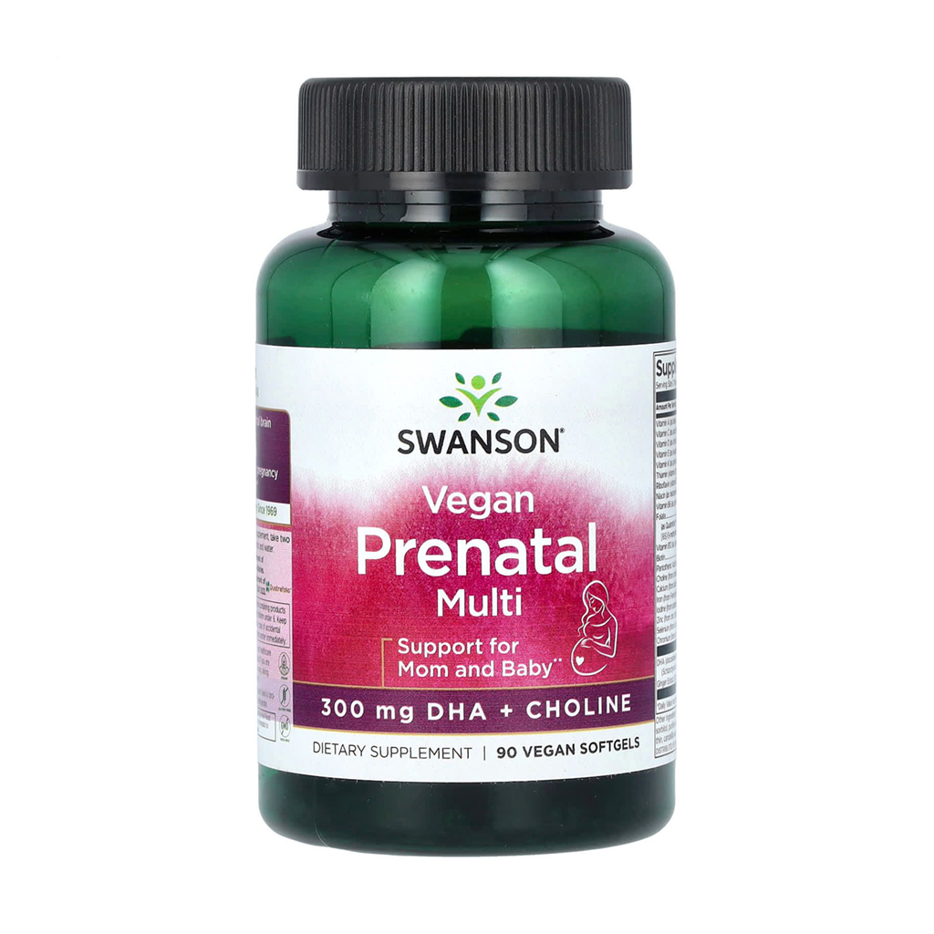 Уцінка! Мультивітаміни для вагітних Swanson Vegan Prenatal Multi DHA + Choline 300 мг, 90 веганських гелевих капсул
